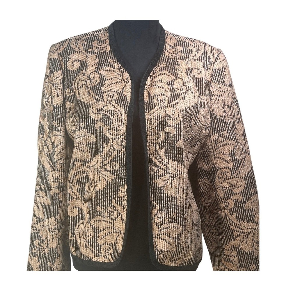 Jo Hardin Vintage Metallic Black‎ Damask Tapestry Jacket Blazer Victorian fall